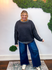 Frayed Edge Chenille Sweater in Black