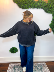 Frayed Edge Chenille Sweater in Black