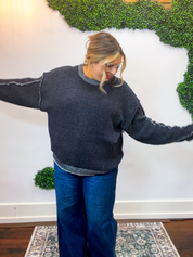 Frayed Edge Chenille Sweater in Black