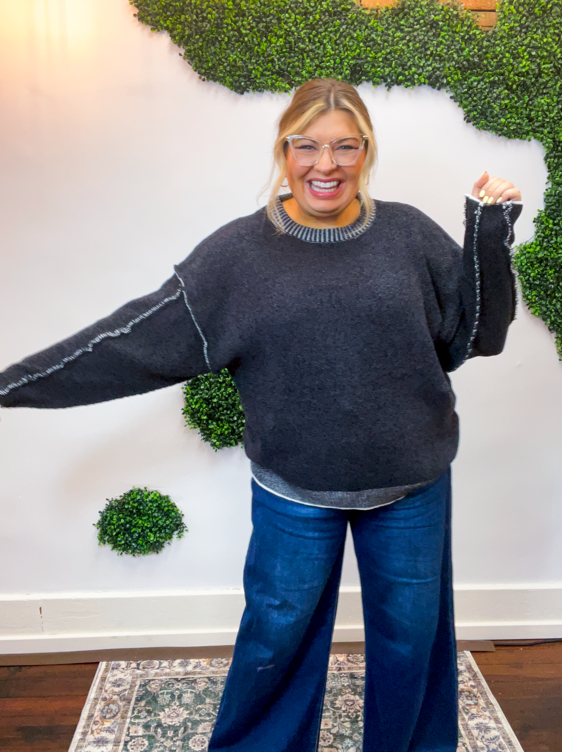 Frayed Edge Chenille Sweater in Black