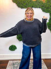 Frayed Edge Chenille Sweater in Black