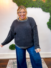 Frayed Edge Chenille Sweater in Black