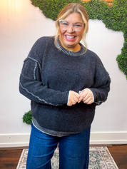 Frayed Edge Chenille Sweater in Black