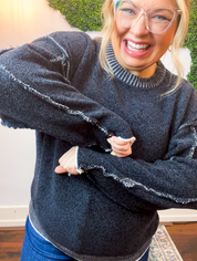 Frayed Edge Chenille Sweater in Black