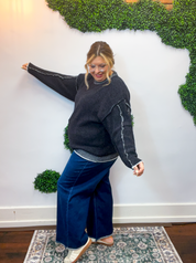 Frayed Edge Chenille Sweater in Black