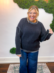 Frayed Edge Chenille Sweater in Black
