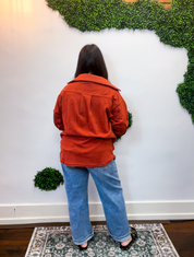 Pumpkin Patch Plans Fleece Shacket in Rust
