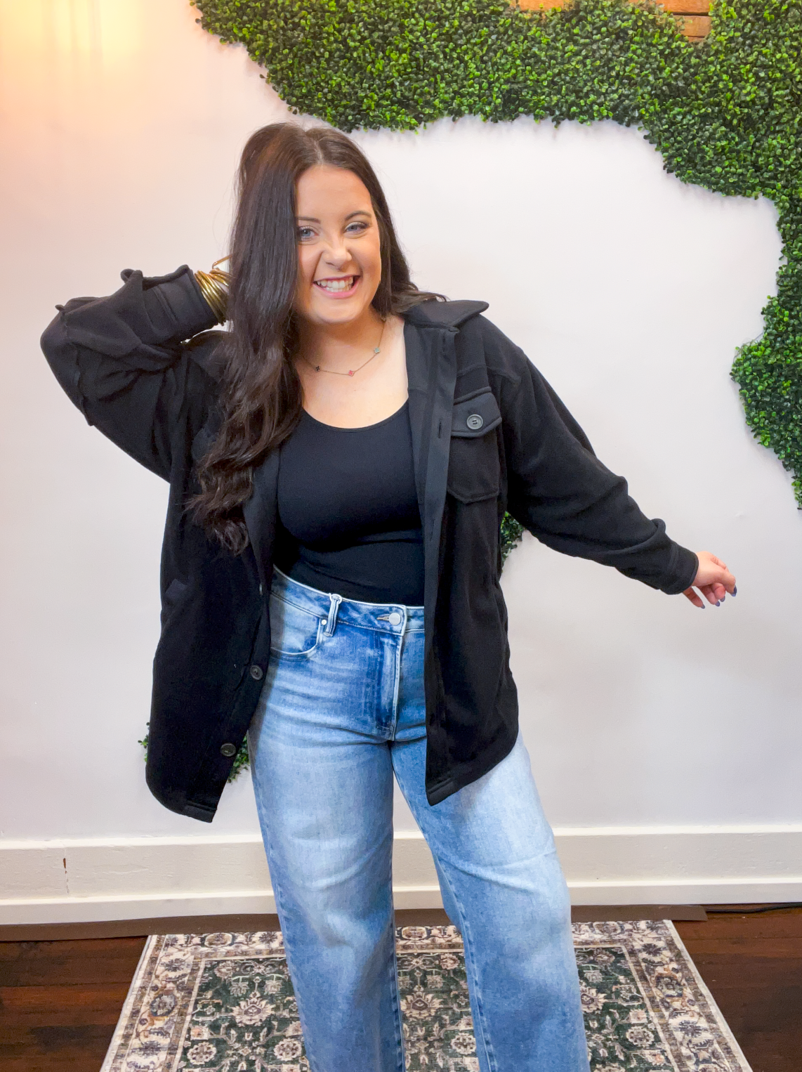 Pumpkin Patch Plans Fleece Shacket in Black