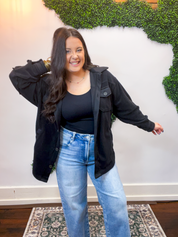 Pumpkin Patch Plans Fleece Shacket in Black