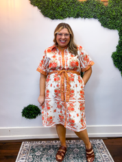 Persimmon Bouquet Tie Waist Dress