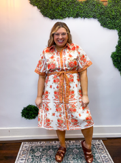 Persimmon Bouquet Tie Waist Dress