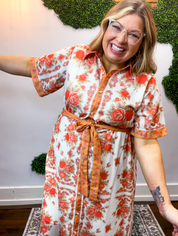 Persimmon Bouquet Tie Waist Dress