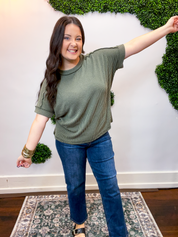 Textured Take Raised Rib Short Sleeve Top in Olive