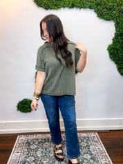 Textured Take Raised Rib Short Sleeve Top in Olive