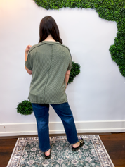 Textured Take Raised Rib Short Sleeve Top in Olive