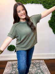 Textured Take Raised Rib Short Sleeve Top in Olive