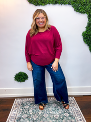 Effortless Days Long Sleeve Batwing Top in Cabernet