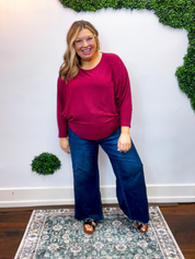 Effortless Days Long Sleeve Batwing Top in Cabernet