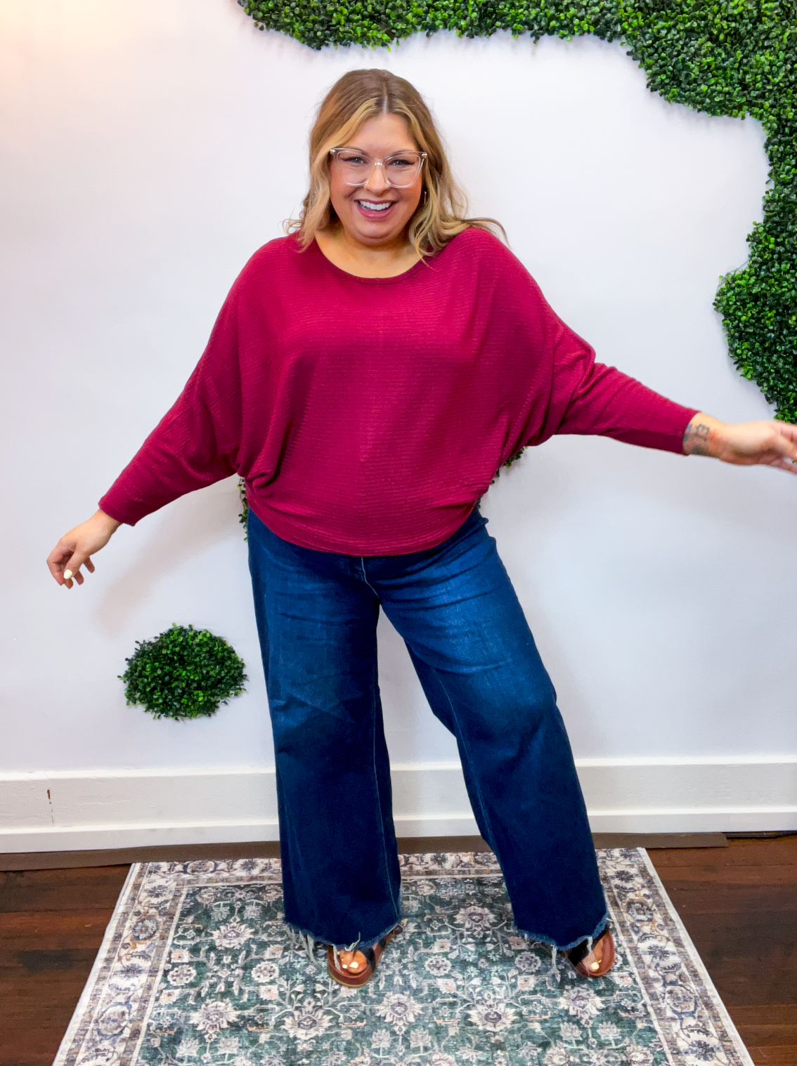 Effortless Days Long Sleeve Batwing Top in Cabernet