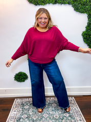 Effortless Days Long Sleeve Batwing Top in Cabernet
