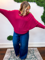 Effortless Days Long Sleeve Batwing Top in Cabernet
