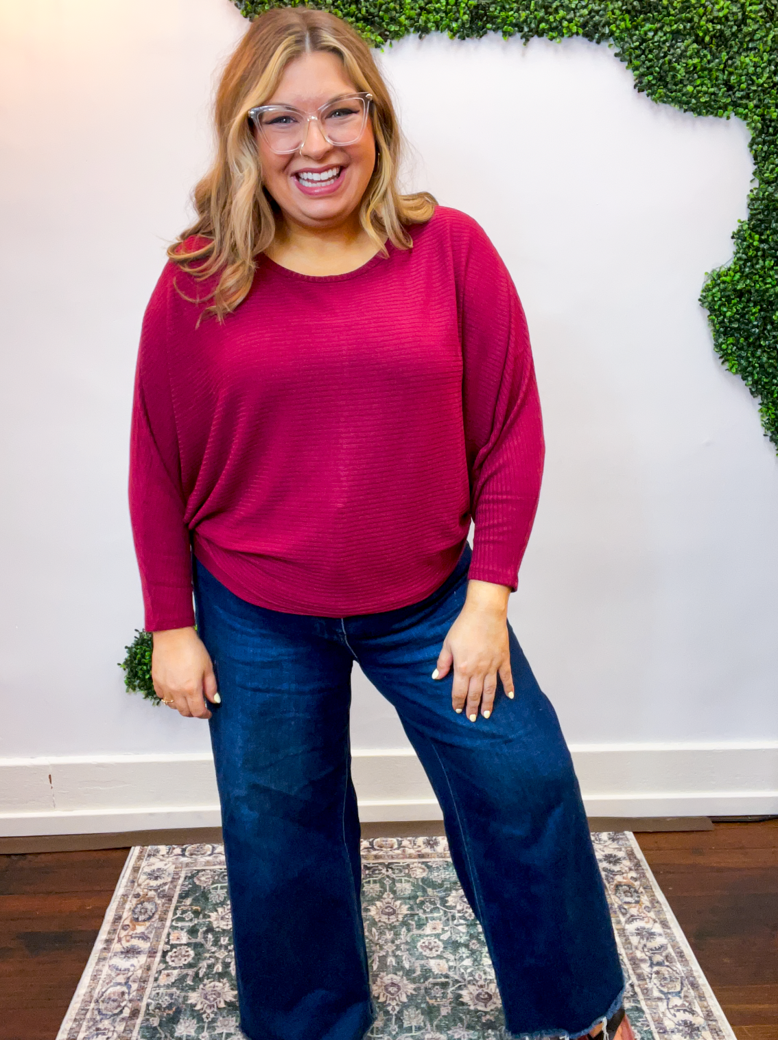 Effortless Days Long Sleeve Batwing Top in Cabernet