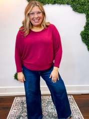Effortless Days Long Sleeve Batwing Top in Cabernet