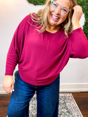 Effortless Days Long Sleeve Batwing Top in Cabernet