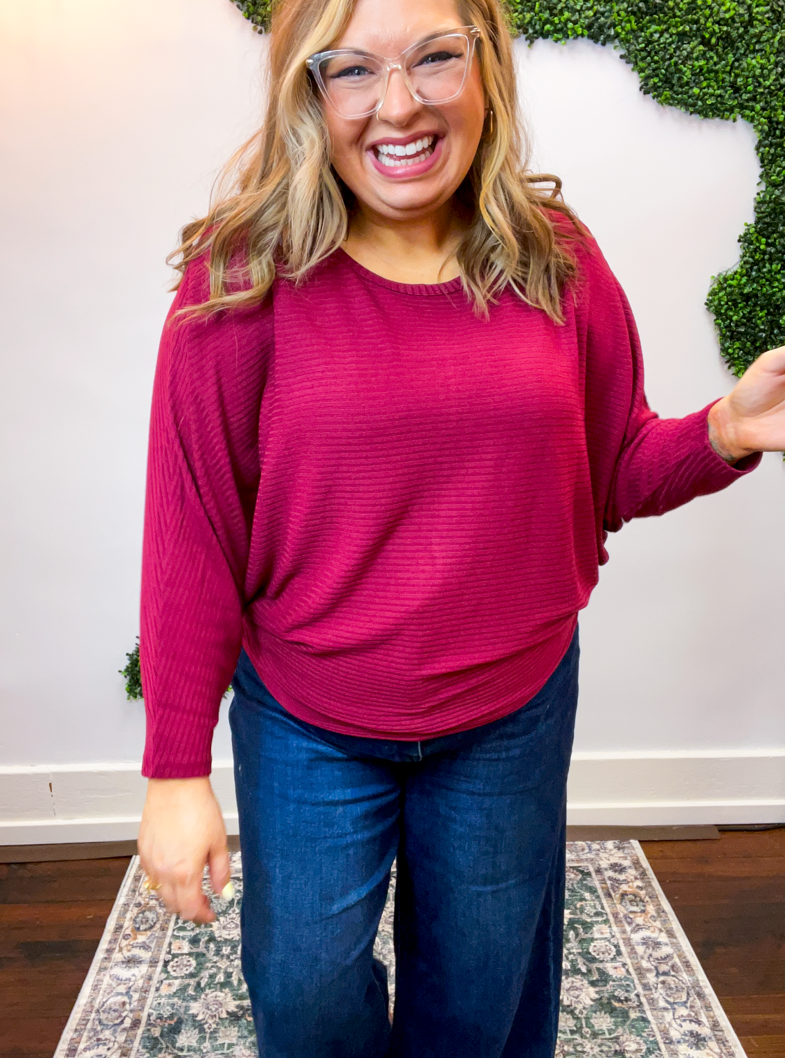Effortless Days Long Sleeve Batwing Top in Cabernet