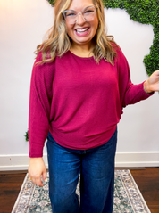 Effortless Days Long Sleeve Batwing Top in Cabernet