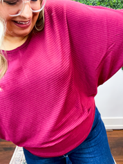 Effortless Days Long Sleeve Batwing Top in Cabernet