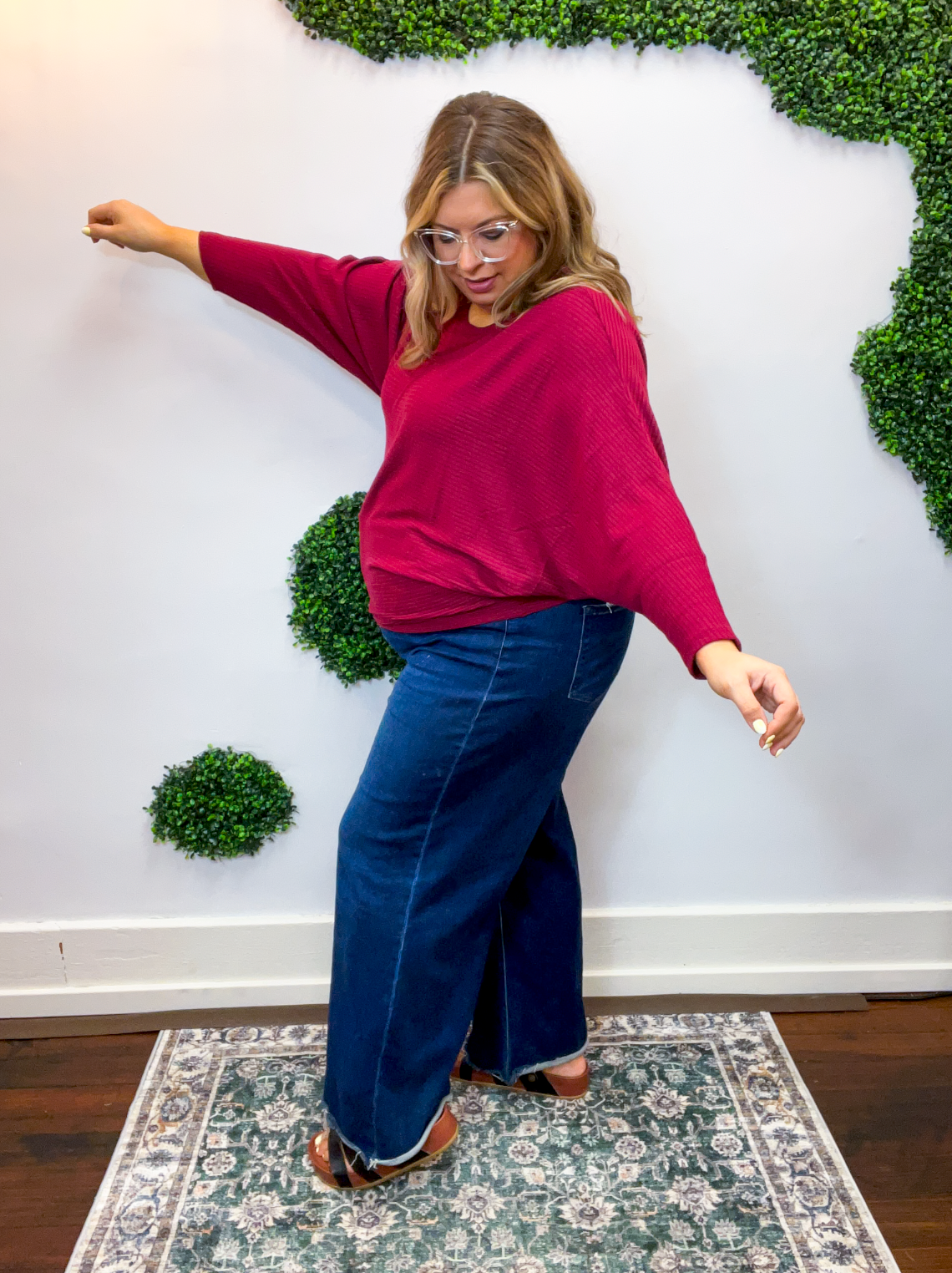 Effortless Days Long Sleeve Batwing Top in Cabernet