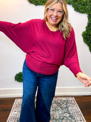 Effortless Days Long Sleeve Batwing Top in Cabernet