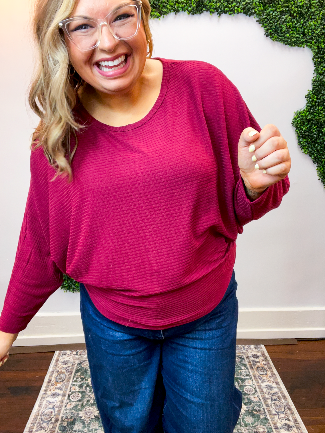 Effortless Days Long Sleeve Batwing Top in Cabernet