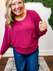 Effortless Days Long Sleeve Batwing Top in Cabernet