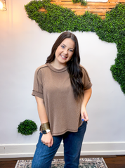 Textured Take Raised Rib Short Sleeve Top in Brown