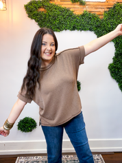 Textured Take Raised Rib Short Sleeve Top in Brown