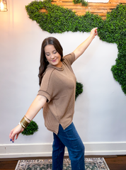 Textured Take Raised Rib Short Sleeve Top in Brown