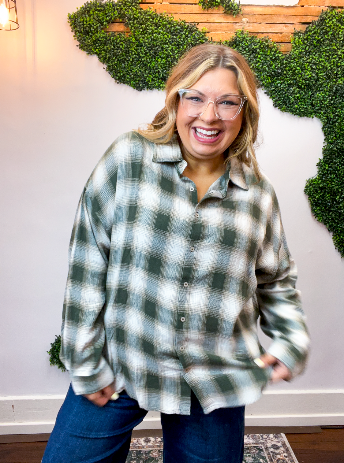 Cabin Weekend Flannel Top in Olive