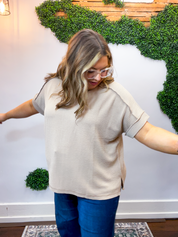 Textured Take Raised Rib Short Sleeve Top in Light Mocha