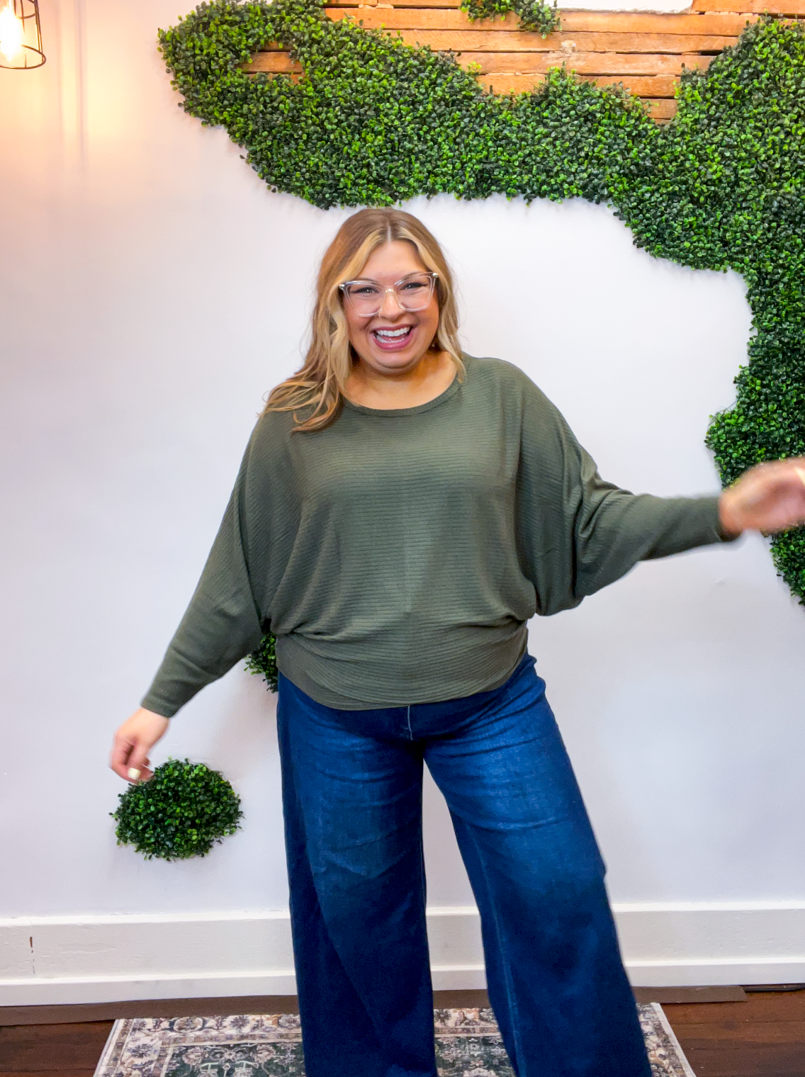 Effortless Days Long Sleeve Batwing Top in Olive
