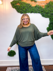 Effortless Days Long Sleeve Batwing Top in Olive
