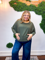 Effortless Days Long Sleeve Batwing Top in Olive
