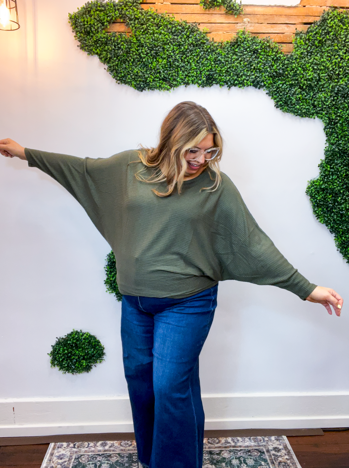 Effortless Days Long Sleeve Batwing Top in Olive