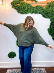 Effortless Days Long Sleeve Batwing Top in Olive