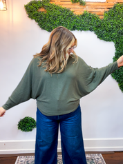 Effortless Days Long Sleeve Batwing Top in Olive