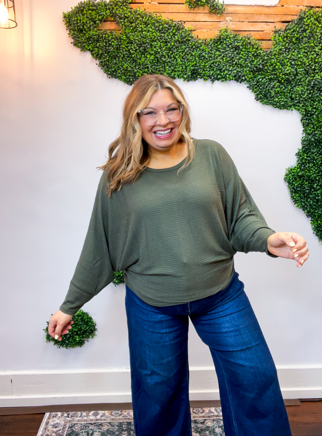 Effortless Days Long Sleeve Batwing Top in Olive