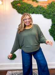 Effortless Days Long Sleeve Batwing Top in Olive