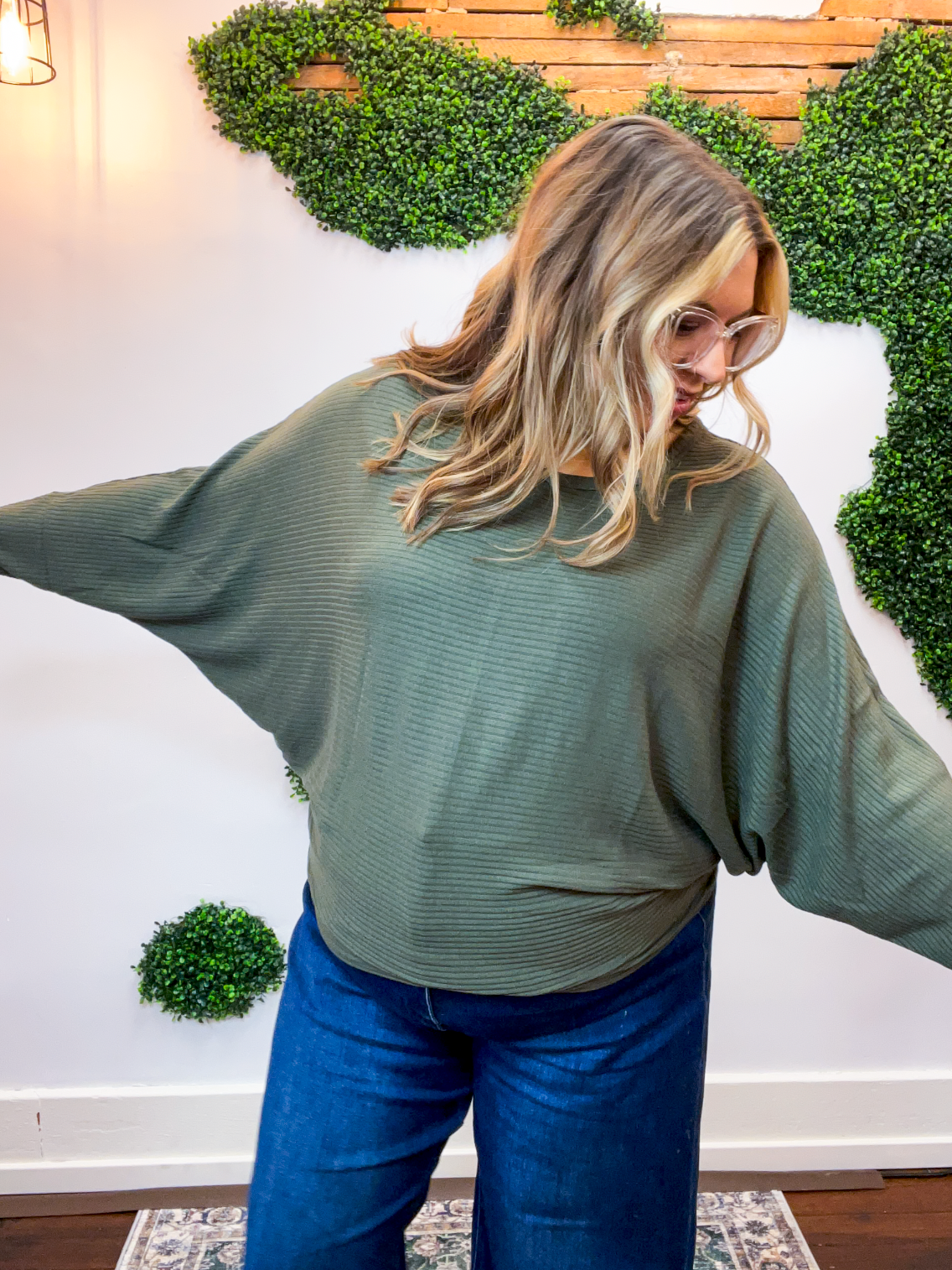 Effortless Days Long Sleeve Batwing Top in Olive