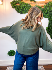Effortless Days Long Sleeve Batwing Top in Olive